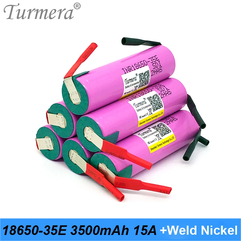 

Turmera 3.7V 18650 35E 3500mAh 15A Rechargeable Lithium Battery with Welding Nickel for 12V 16.8V 18V 21V 25V Screwdriver Drill