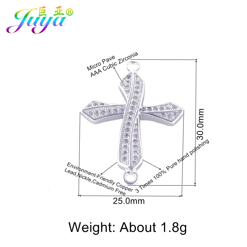 Juya Handmade Religious Jewelry Supplies Micro Pave Zircon Cross Connectors Accessories For Women Men Christian Making | Украшения и
