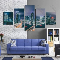 landscape style murals canvas painting bed home decoration prints 5 pieces city traffic flow night mood living room wall mural