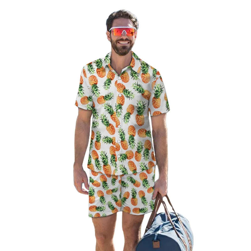 

New Cartoon Printed Shirt Shorts Men Set Summer 2020 Hawaii Casual Short-sleeve Loose Beach Sets Suit 2 piece vetement homme