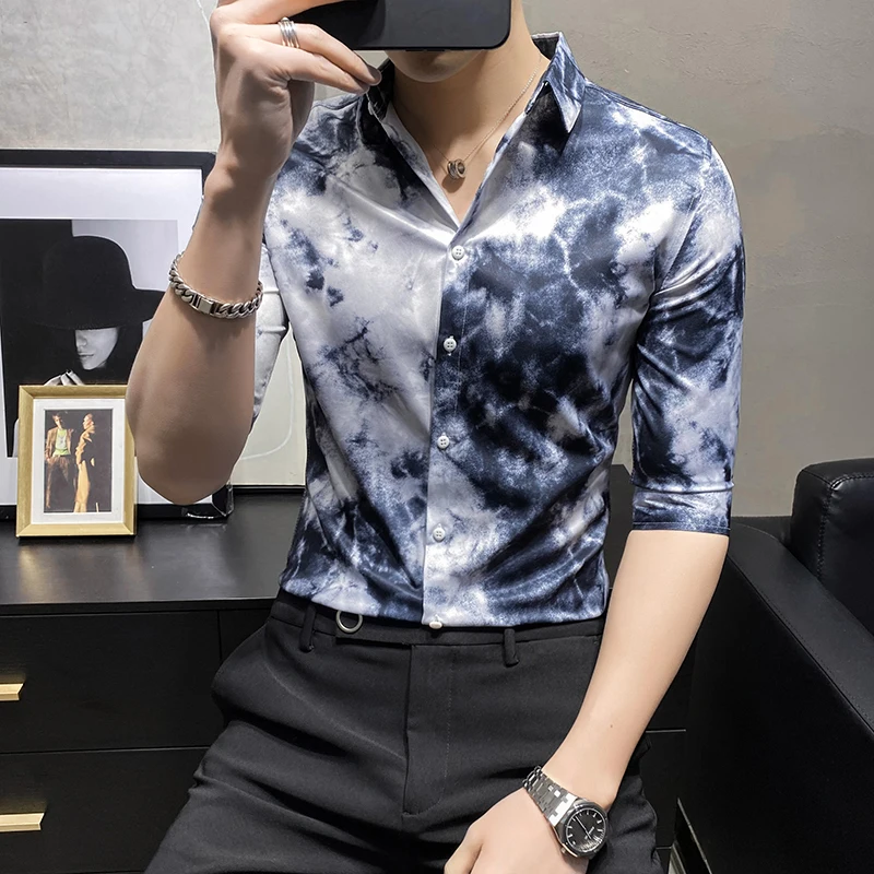 

Рубашка мужская приталенная с полурукавами, модная блуза с цветочным принтом, Повседневная сорочка с цифровым принтом, уличная одежда, 3XL-M, ...