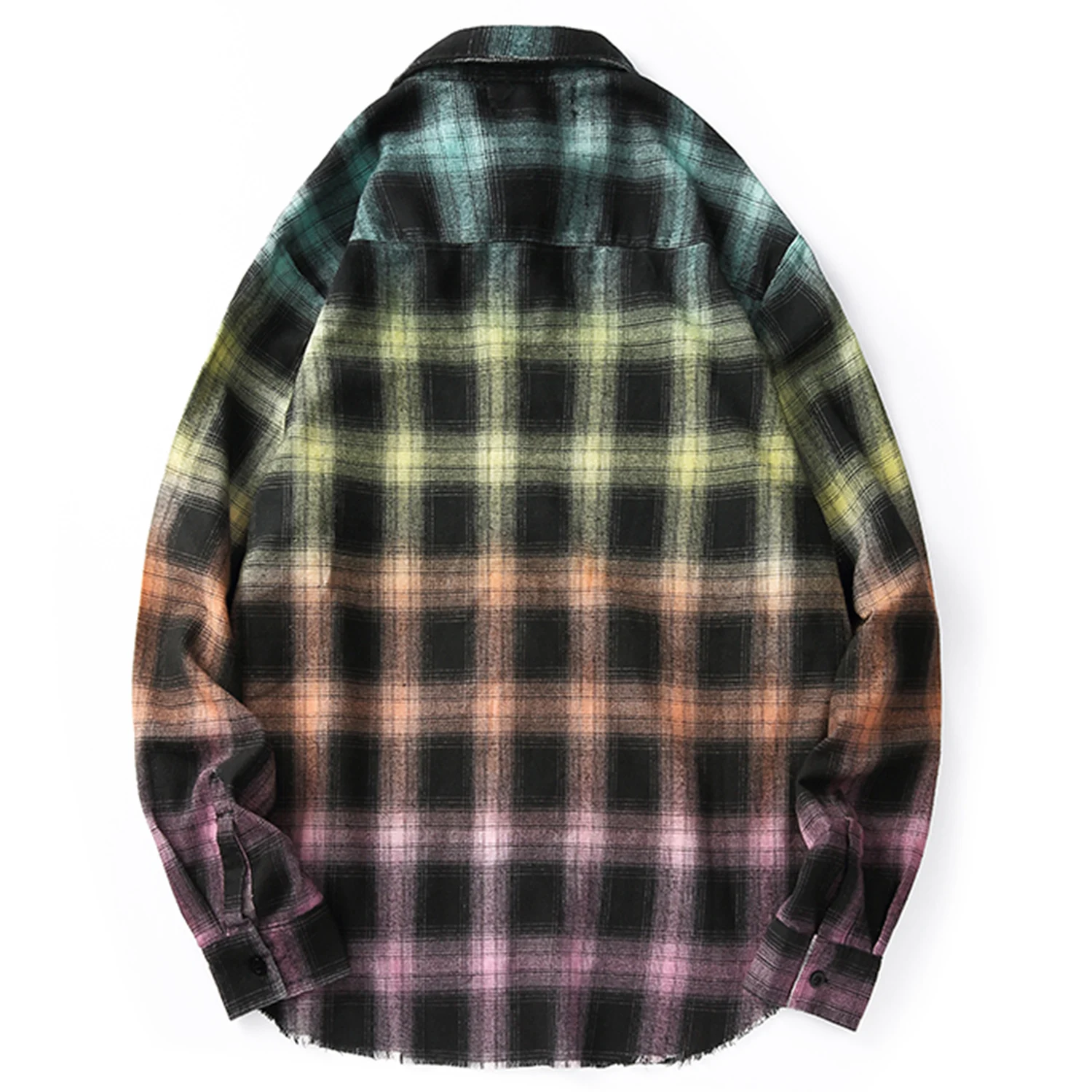 Градиент цвета радуги клетчатые хлопковые рубашки уличная одежда повседневный