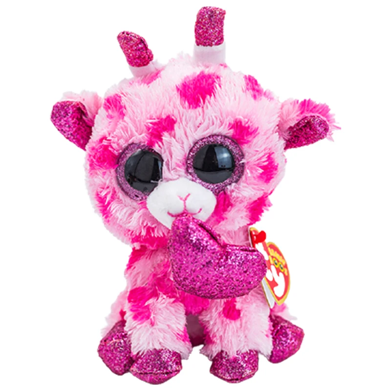 

15CM Ty Cute Big Glitter Eyes Plush Stuffed Animal Collectible Soft Brown Pink Spotted Giraffe Doll Toy Boy And Girl Gift