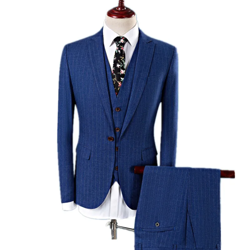 

Male Groom Wedding Blazers Pants Vest Sets / Nice Vogue Pop Men's Business Casual Striped Suit Jacket Coat Trousers Waistcoat