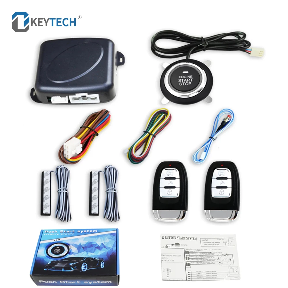 

OkeyTech Universal 12V Auto One Start Stop Engine Push Button Car Keyless Entry Start System Car Alarm PKE Remote Starter Stop