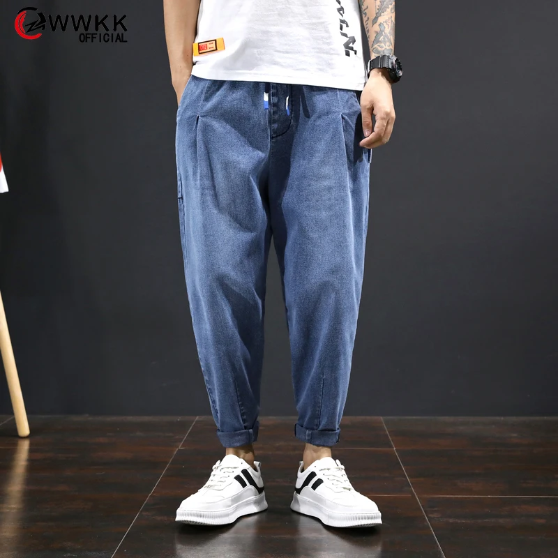 Мужские плиссированные джинсы WWKK свободные громоздкие шаровары с высокой талией
