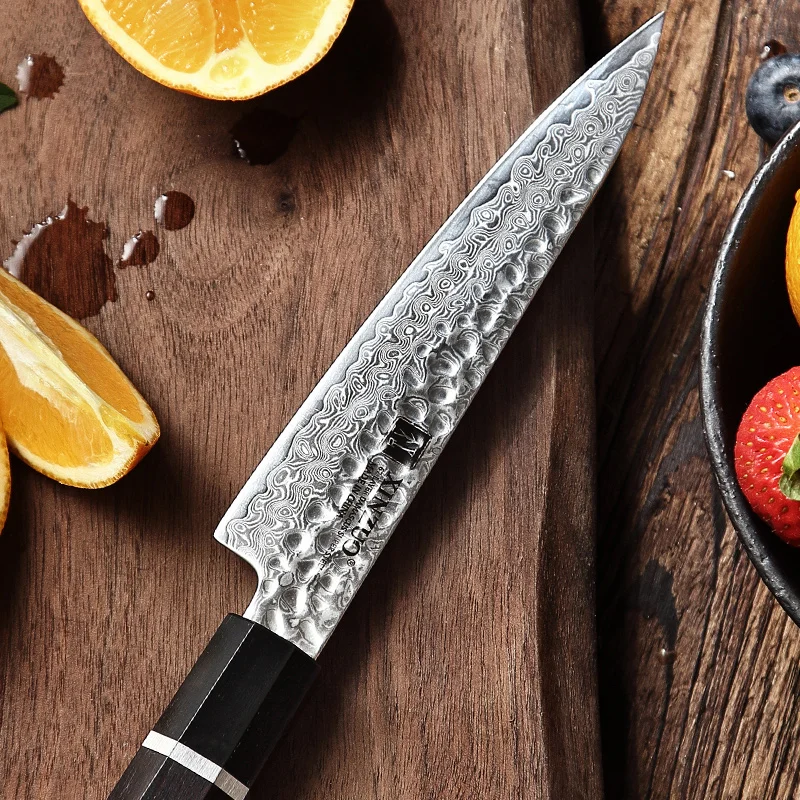 XINZUO 5&quot Utility Kitchen Knife High Carbon Damascus Stainless Steel Fruit Paring Slicing Ebony Wood+Buffalo Horn Handle | Дом и сад