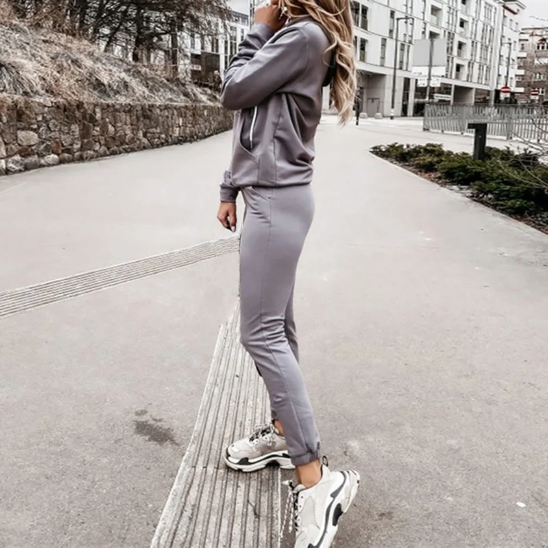 

2020 New Casual Hoodies Women Autumn Winter Regular Hooded Ladies Clothes Two Pieces Sport Suit Hoodies Sweatshirt And Pant