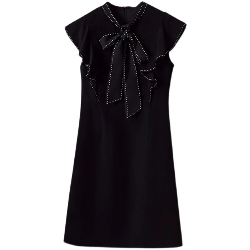 

Fashion Summer Elegant Sleeveless Bow O-Neck Bandage Mini Dress Women Design Party Vesitido