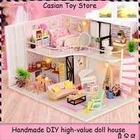 diy dollhouse handmade wooden doll house casa de bonecas miniature furniture kit music led childrens toys for girls kid gift