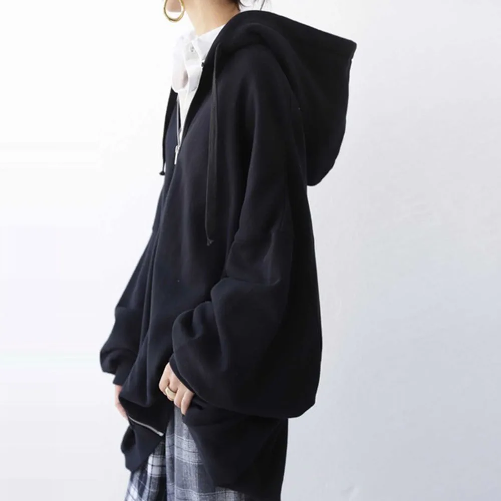 

Oversized Zip Up Hoodie 2020 Fall Plain Logn Sleeve Sweatshirt Women Clothes Hoodies Harajuku Korean Japan Hooded Outwear Lady