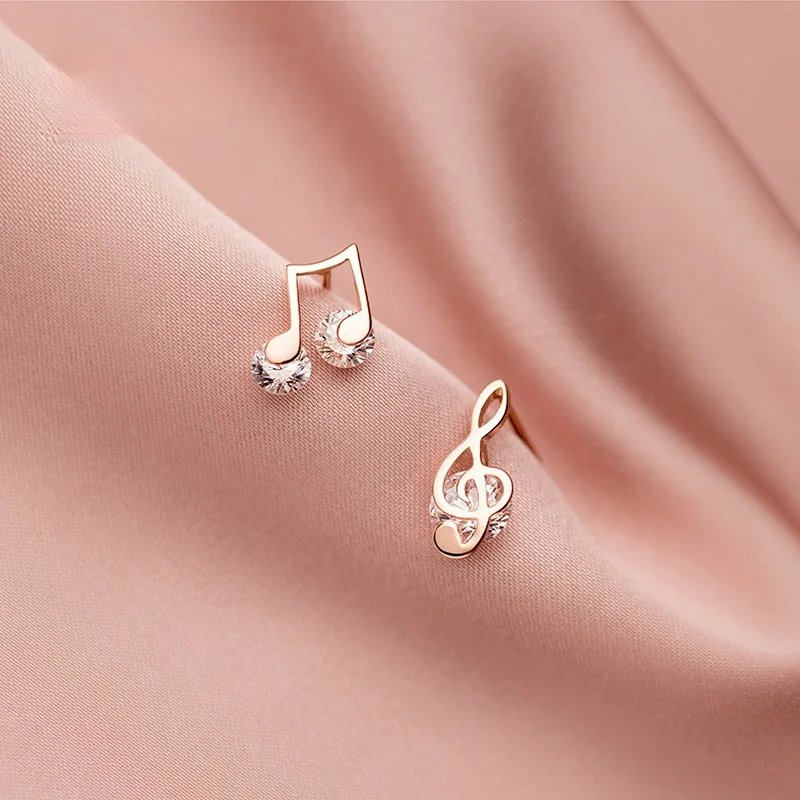 

France Fashion Men Women New Style Design Asymmetry Music Note Stud Earring Fine CZ Crystal Men Women Music Party Jewelry