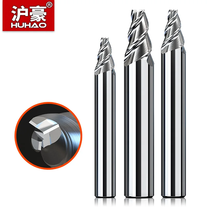 

HuHao D1-D3 mm Taper Flat Bottom Milling Cutter 3 Flute CNC Tools Chamfer End Mill Tungsten Router Bit for Aluminum Copper Alloy