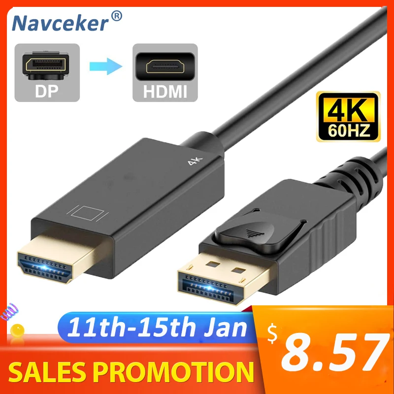 2020 Кабель DP-HDMI 4K Папа-папа конвертер порта дисплея шнур порт в HDMI Кабель-адаптер