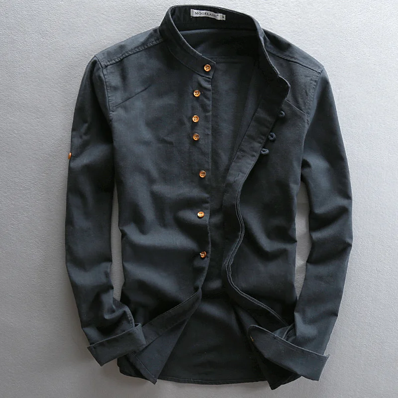 

Mens Pure Cotton Linen Shirt Men Summer Chinese Style Vintage Stand Collar Long Sleeve Blouse Plus Size 6XL 7XL Linen Shirts