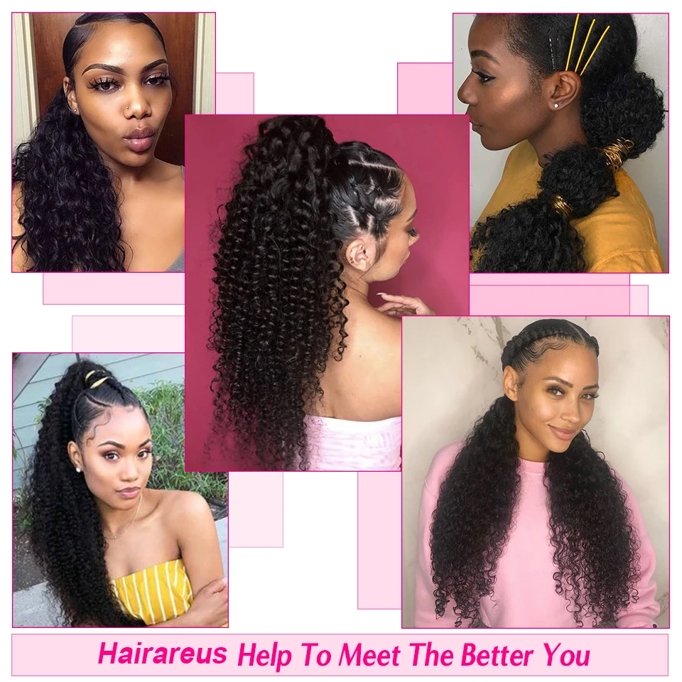 

Queue De Cheval Kinky Curly Wrap Around Ponytail Human Hair Curly Pony Tail Remy Hair Clip In Ponytail ExtensionHuman Hair 120G