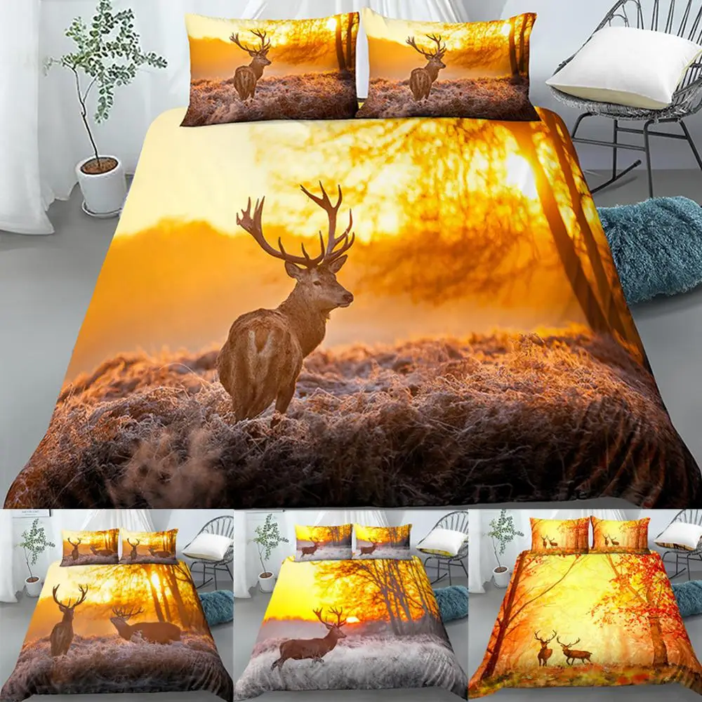

3d Deer Pattern Bedclothes With Pillow Case Duvet Cover Pillow Shame Animal Printing Bedspreads For Luxury Bedding Set