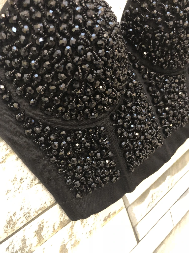 luxury manual customization Beaded Sport Bra Fitness Tops black Push Up Dance performance Underwear Sports Bras for girl club