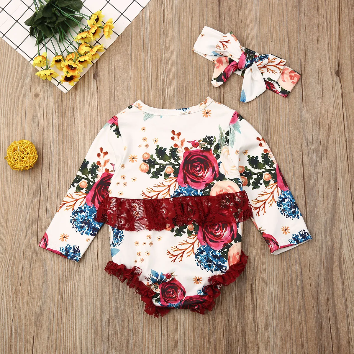 Одежда для новорожденных боди с длинными рукавами маленьких девочек комбинезон