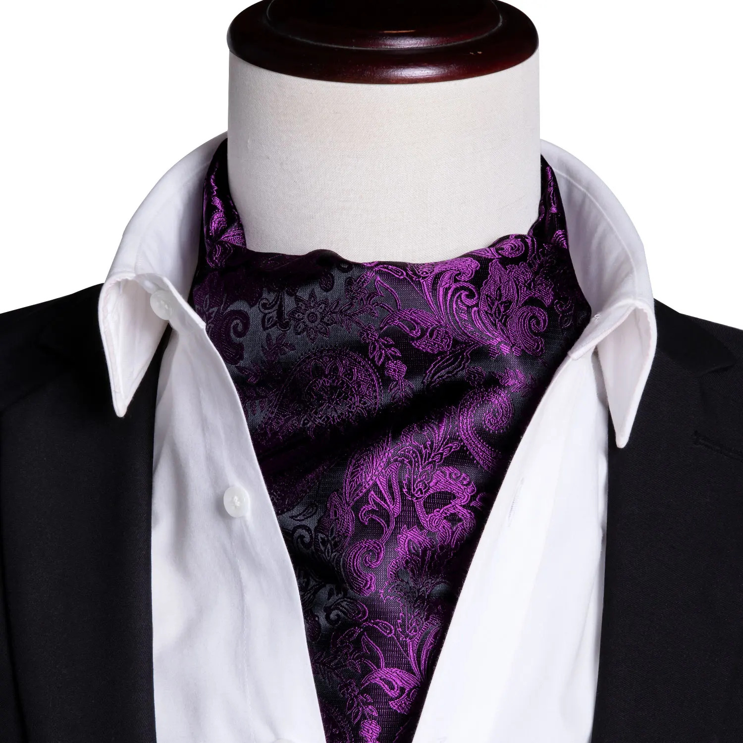 

Men's Ascot Set Purple Cravat Paisley Floral Jacquard Silk Necktie Retro Tie Handkerchief Pocket Square Set for Shirt Barry.Wang