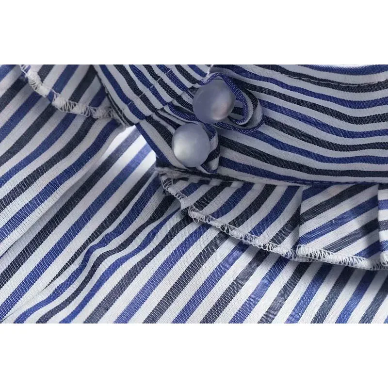 

2021 summer new style European and American style color stripe short-sleeved lace trim loose casual shirt