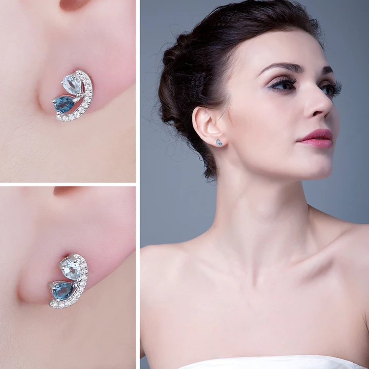 Jewelrypalace 0.8ct Природный Голубой топаз и Лондон Голубой топаз кластера Серьги-гвоздики натуральная 925 серебро Для женщин ювелирные изделия