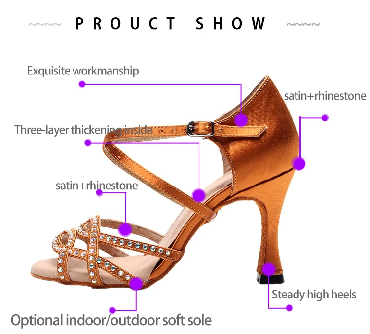 Salsa Jazz Dance Female Women Latin Dancing Shoes Ballroom Outdoor Practice Social Dancers Stylish High Heel Tan