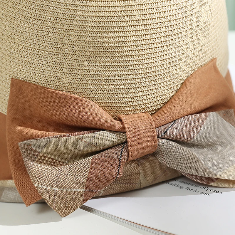 

[PTAH] Fashion Sun Protection Hats Women's Straw Cloth Foldable Hats Breathable Lightweight Visors Anti-UV Beach Shopping Casual