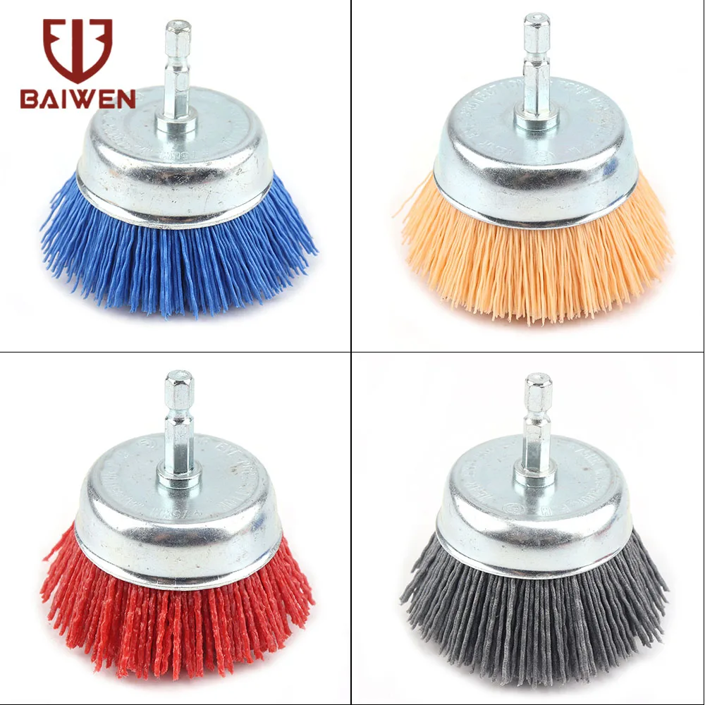 

1-4Pc Nylon Cup Brush 3" Abrasive Wire Wheel Brushs for Drill Rotary Tool Wood Polishing Deburring Cleaning 1/4" Shank