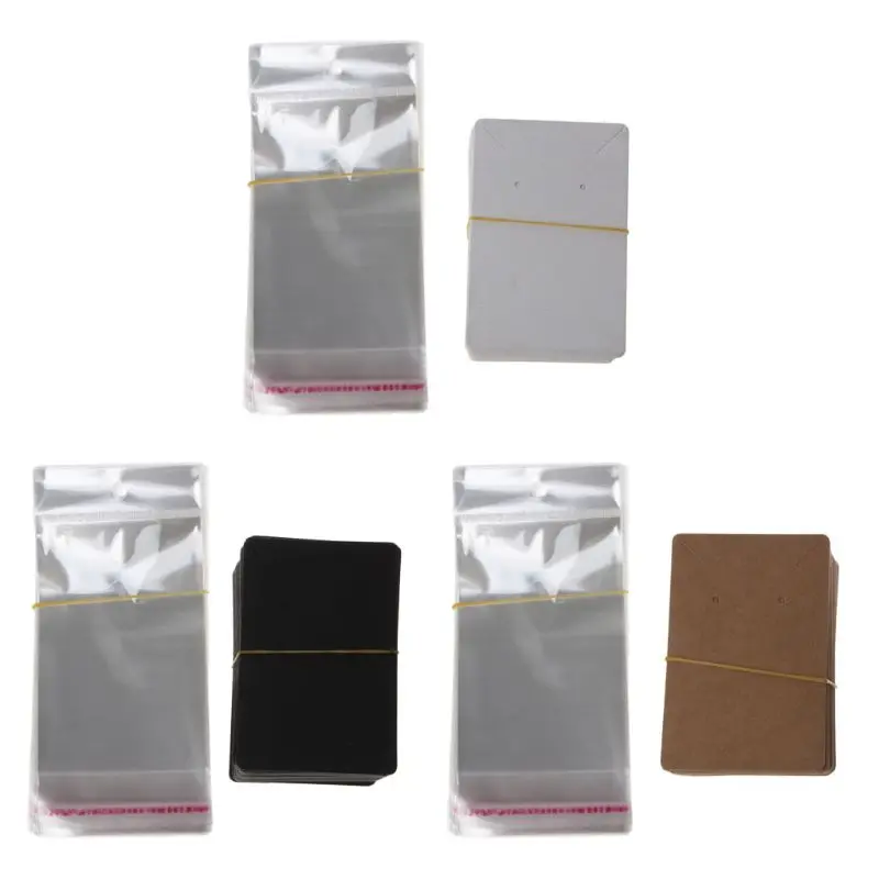 

2021 New 100Pcs Blank Kraft Paper Jewelry Packaging Card Tags Used For Necklace Earring Display Cards with 100Pcs Self-Seal Bags