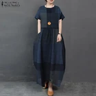 Женский винтажный сарафан в клетку ZANZEA, повседневное длинное платье с коротким рукавом и круглым вырезом, модель 7 на лето, 2021