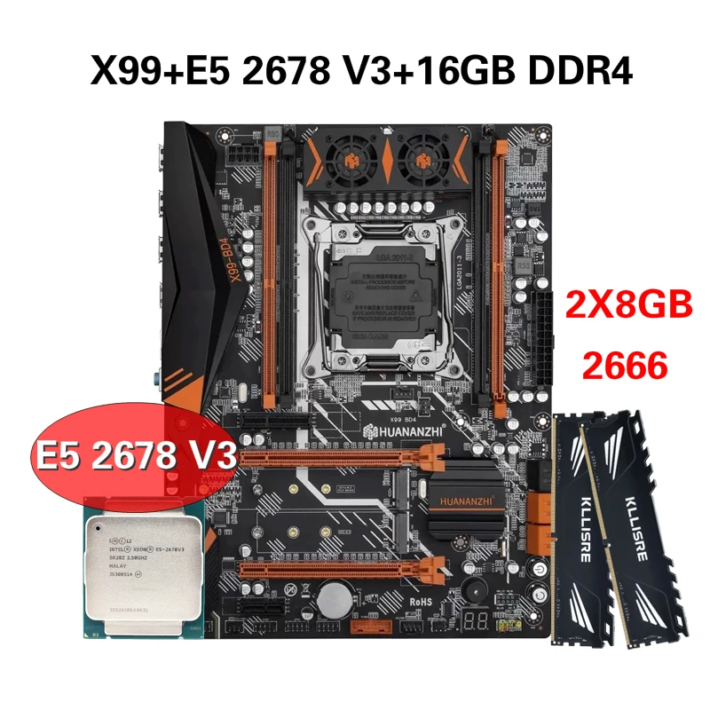 HUANANZHI X99 материнская плата с Ксеон E5 2678 V3 2*8G DDR4 2666 NON ECC памяти комбинированный