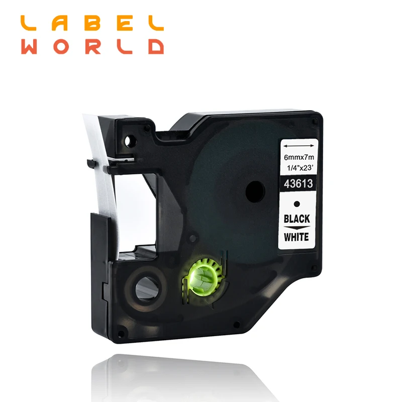 

Label World Compatible for Dymo D1 6mm Label Tape 43613 Black on white Label Ribbons for Dymo Label Manager 160 280 210 10PACK