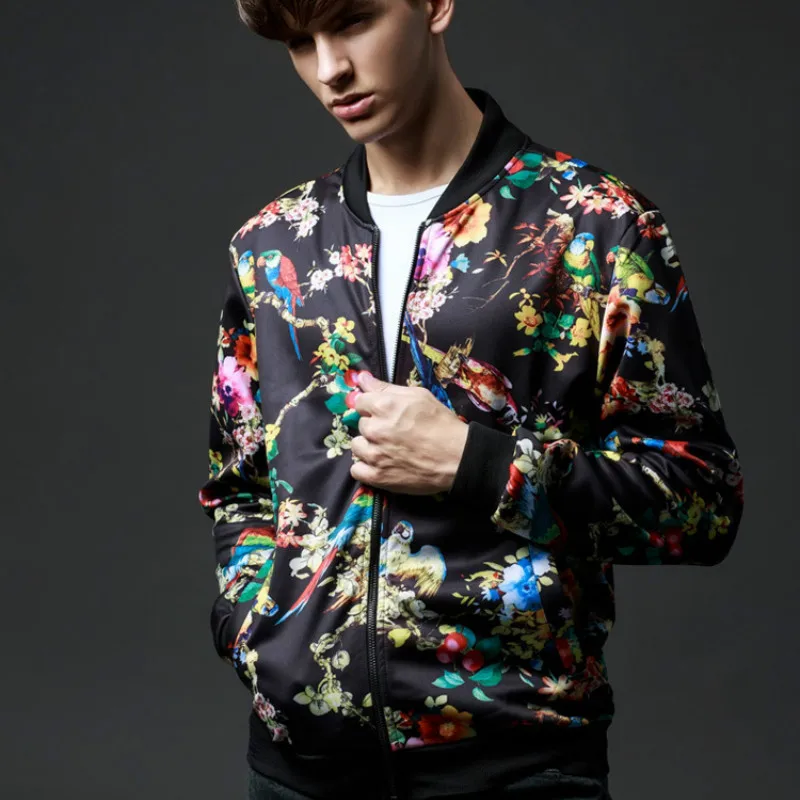 Куртка мужская демисезонная на молнии брендовая уличная одежда с цветочным