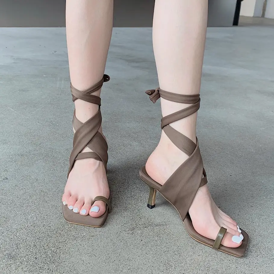 

High Heels Sandals Women 2021 Luxury Brand ZAR Fashion Square Toe Summer Black Sexy Cross Strap Women's Shoes Plus Size 35-39