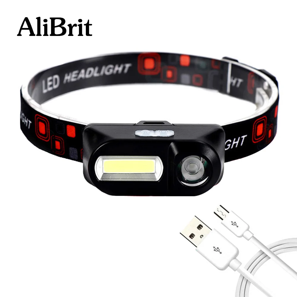 D20 AliBrit портативный мини XPE + светодиодный налобный фонарик COB зарядка через USB