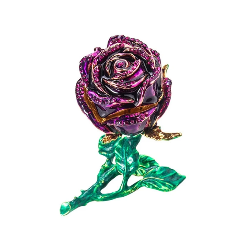 

Creative Alloy Rose Flower Jewelry Storage Box Organizer Holder Decoration Faux Diamond Rings Earrings Case