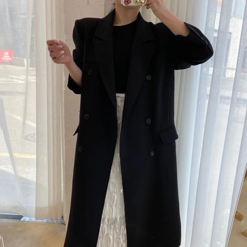 Корейский Кардиган пальто осень и зима костюм с французским лацканом двубортный
