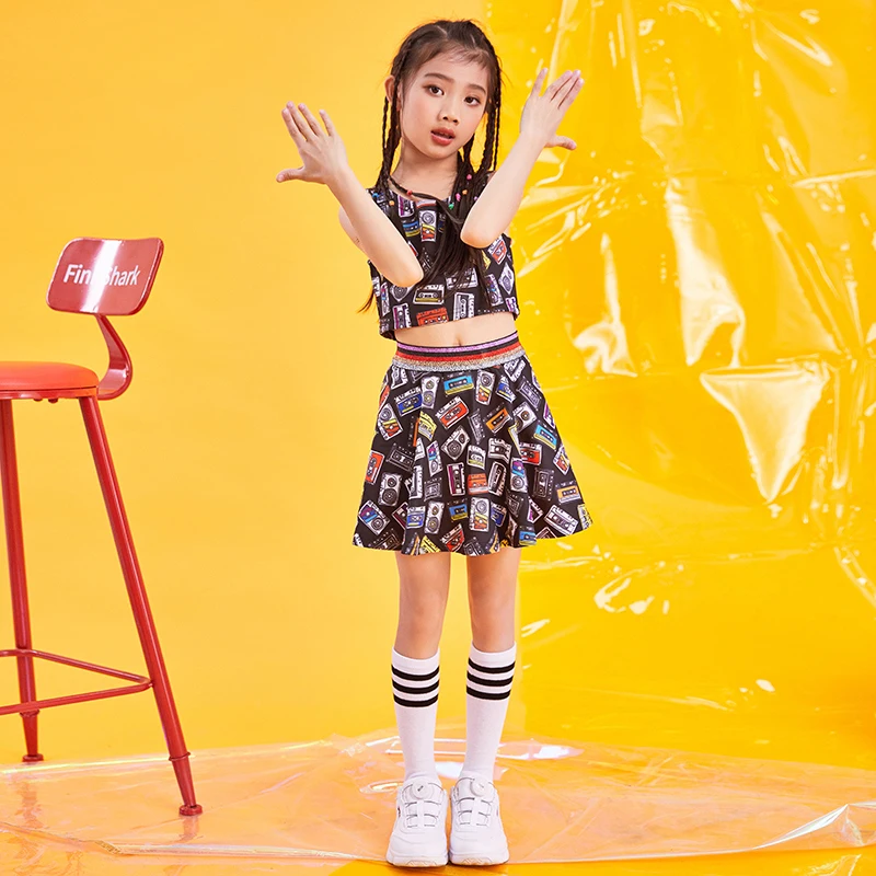 2021 Новый джаз танец костюм для детей в стиле хип-хоп Детский топ и юбка девочек
