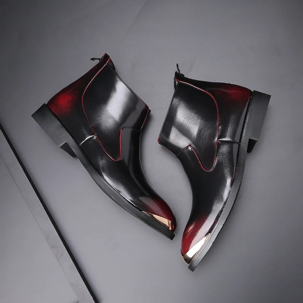 Осенние мужские кожаные ботинки с острым носком без застежки на молнии дышащие