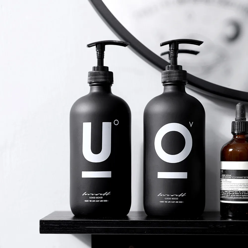 

Bathroom 500ml Soap Dispenser Bath Black Glass Shampoo Bottles Home Shower Gel Hand Washing Empty Refill Sub-bottle