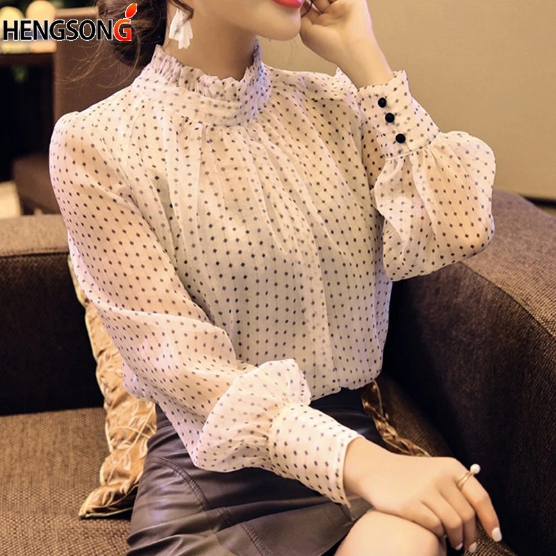 

New Arrived Spring Blouse Women Long Sleeve Autumn Shirt Female Fashion Polka Dot Chiffon Blouse Office Lady Shirt Clothing