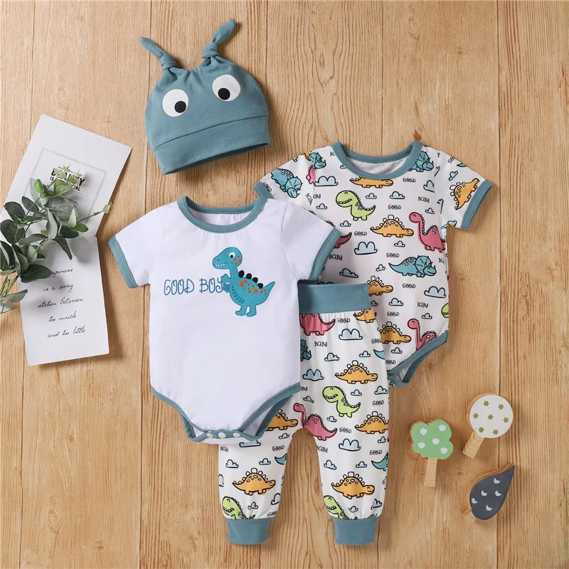 

Детская летняя одежда, комплект из двух предметов, штанишки и шапочка с изображением динозавра из мультфильма, на возраст 0-24 месяцев, Детски...