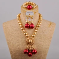fashion red glass pearl necklace african wedding bead nigerian bride wedding jewelry set sh 52