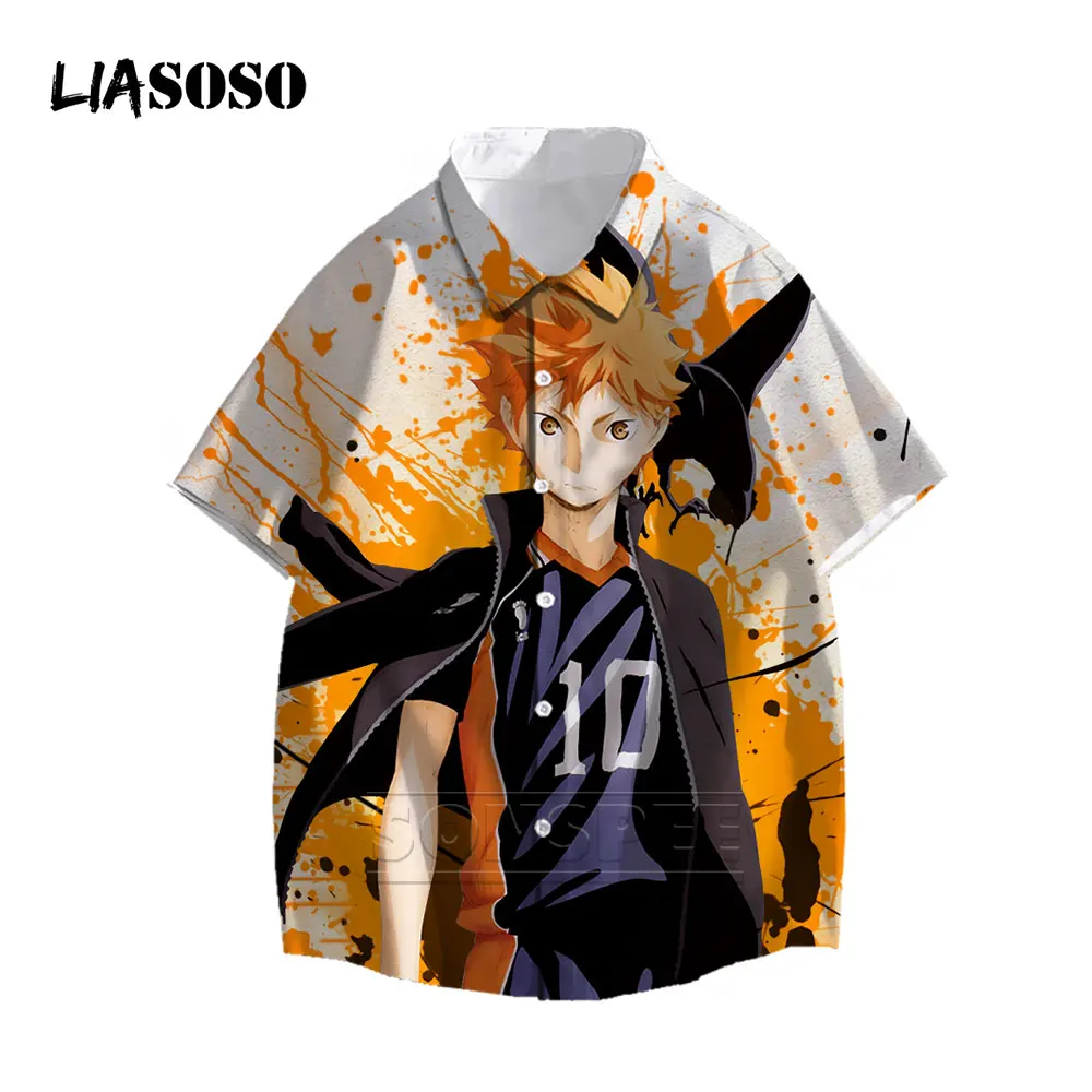 

LIASOSO 2021 Fashion Men 3D Anime Print Shirt Lapel Short Streetwear Party Casual Men Clothing Summer Leisure Shirt