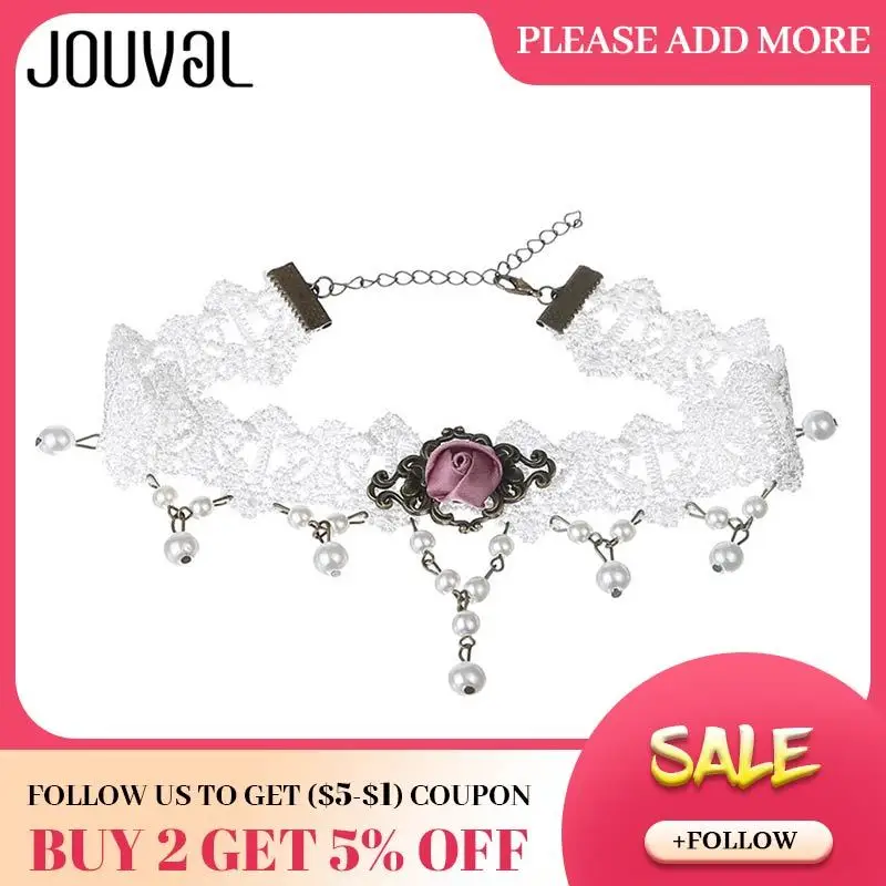JOUVAL винтажное Белое Кружевное колье готическое розовое ожерелье с цветами для