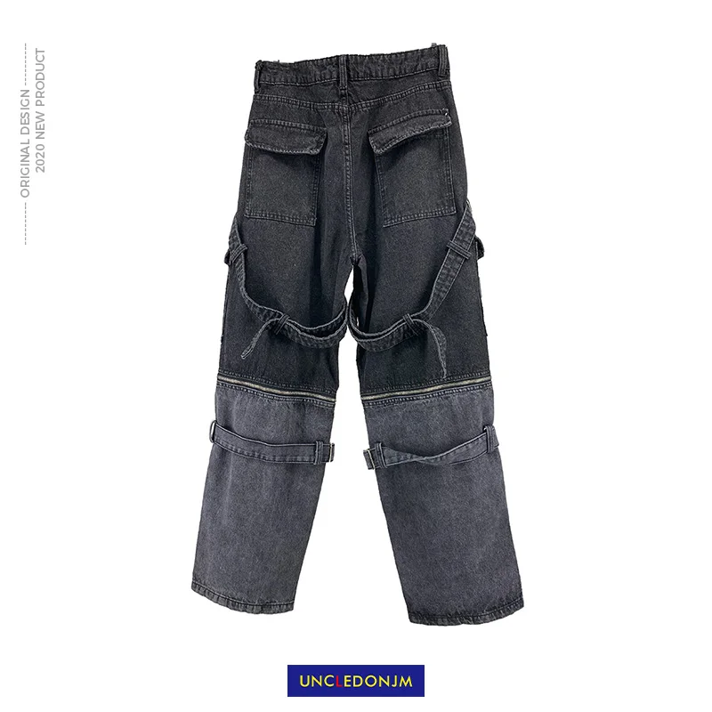 

Detachable Jeans Contrasting Color Stitching Jeans Men's Hip-hop Multi-Pockets Bib Overall Zipper mens jeans AD-2097