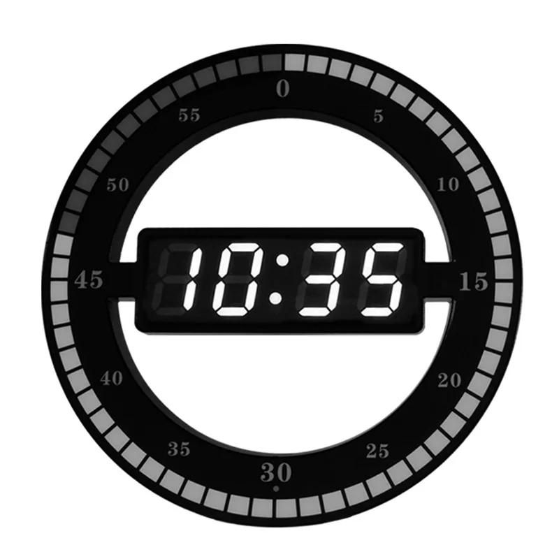 

SHGO HOT-Electronic Clock 3D Hollow LED Digital Automatic Adjustment Brightness Round Home Wall Clock With US Plug Black Plastic