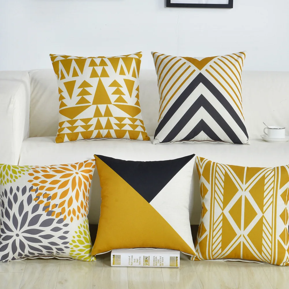 

Cushion Cover 45x45cm Decorative Fashion Solid Color Linen Pillows Case Comfortable Sofa Boho Nordic Decor Home New Print Yellow