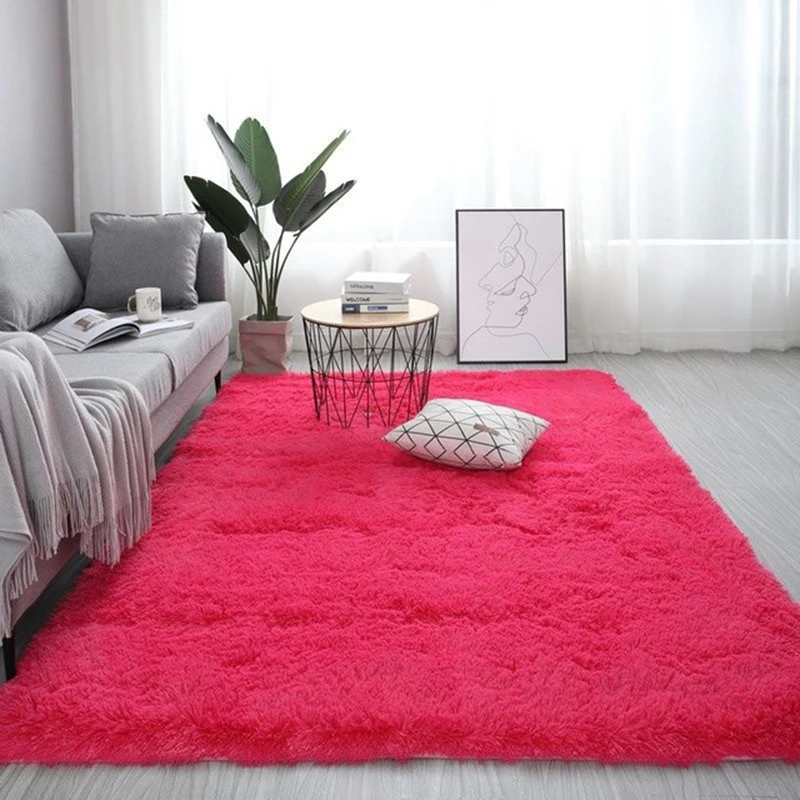 

Plush Carpet Soft Anti-slip Solid Bedside Mats Floor Living Room Rugs Girls Bedroom Home Decoration Floor Covering Mat White